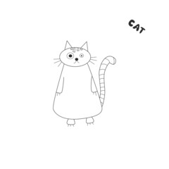 Funny freehand drawing, childish image of a cute cat. Vector design.