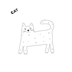 Funny freehand drawing, childish image of a cute cat. Vector design.