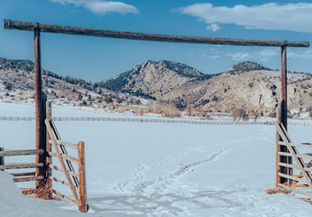 cold winter ranch snow scene