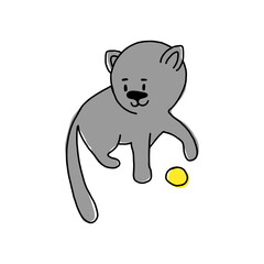 Playing cat. Vector illustration. pet playing with a yellow ball. for posters, banners, pet stores and t-shirts