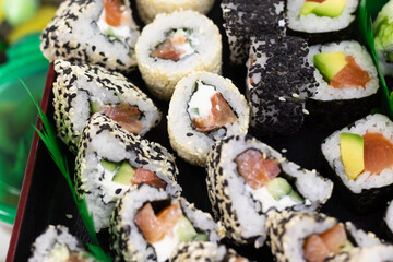 Sushi set. Japanese sushi set. Different types of rolls.