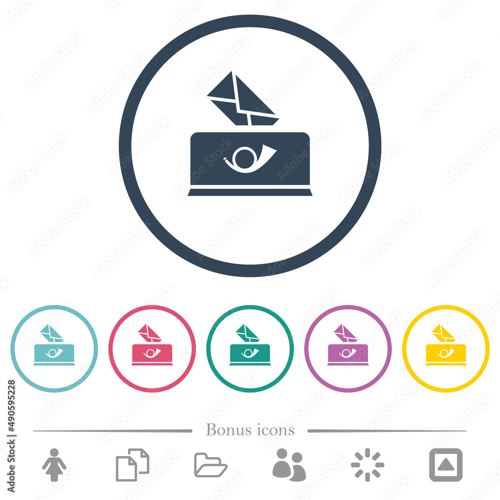 Poster sending mail solid flat color icons in round outlines