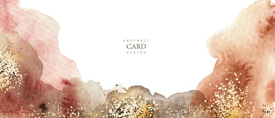 Beige, brown, pink watercolor fluid painting vector background design. Golden dots, splatters.