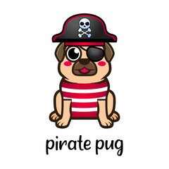 Cute cartoon Pug Dog pirate