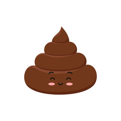 Poop cute funny excrement smiling character cartoon emoticon isolated on white background.  Kawaii brown heap of shit emoji. Flat design vector clip art baby poo with face illustration.