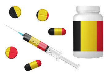Medicine elements in colors of national flag. Concept clip art on white background. Belgium