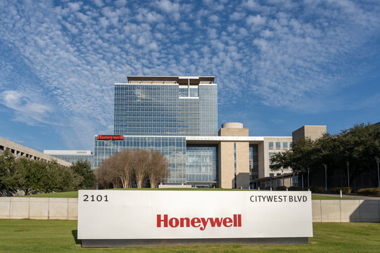 Houston, Texas, USA - March 2, 2022: Honeywell office building in Houston, Texas, USA. Honeywell International is an American publicly traded, multinational conglomerate corporation.