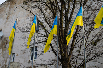 The national yellow and blue flag of Ukraine.