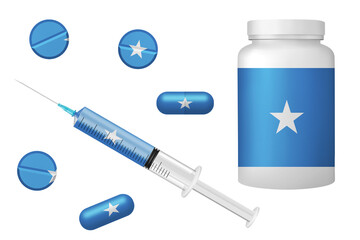Medicine elements in colors of national flag. Concept clip art on white background. Somalia