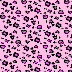 Pink and black leopard skin fur print seamless pattern. Animal leopard skin for fabric, wallpaper, scrapbooking, surface design