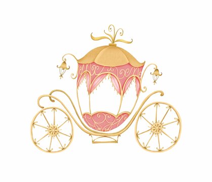 Cinderella's carriage on a white background. Cute cartoon style. Delicate colors. Stock illustration.