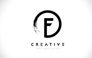 F Circular Letter Logo with Circle Brush Design and White Background.