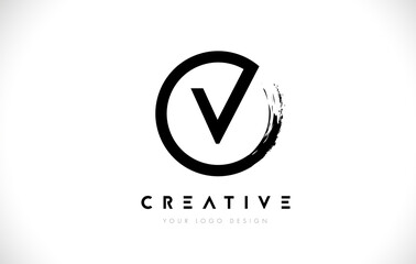V Circular Letter Logo with Circle Brush Design and White Background.
