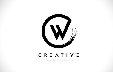 W Circular Letter Logo with Circle Brush Design and White Background.