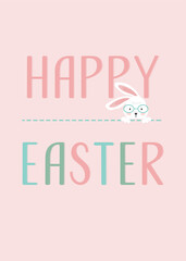 Easter Card with Text and Cute Bunny with Glasses, Vector Illustration Object