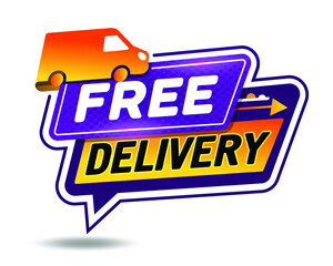 Free delivery banners. Vector Badge with truck for apps and websites.
