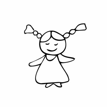 Doodle simple line girl Icon in vector