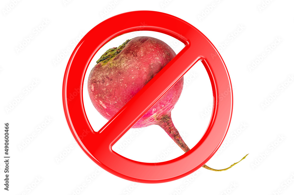 Poster red big radish with forbidden sign, 3d rendering
