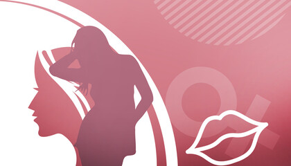 Abstract Background. International Women's Day 8 march and Teenage girls with body changes, women's day card, design for Banner on Pink, copy space, website-3d Rendering