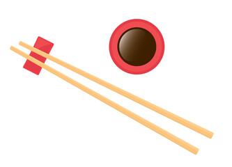 pair of bamboo chopsticks and soy sauce - vector illustration