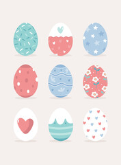 Easter card with set of decorative holiday eggs
