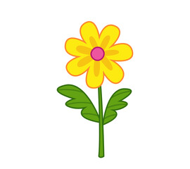 Yellow Chamomile flower. Vector illustration in cartoon childish style. Isolated funny clipart on white background. cute print.