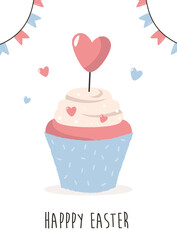 Easter card with delicious cupcake and decorative wreaths