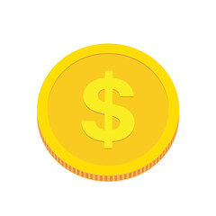 Gold coin of one dollar. Isolated, flat, golden money, token