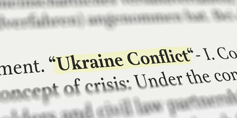 Ukraine Conflict written in a book and highlighted 