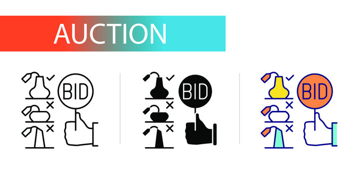 Reverse auction, one buyer. Icons set for web design
