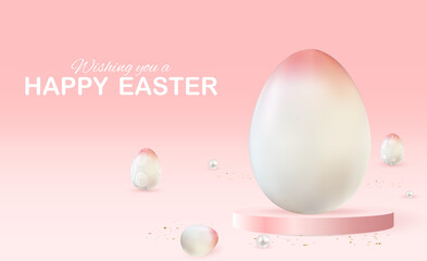 Easter poster template with 3d realistic Easter eggs. Template for advertising, poster, flyer, greeting card. Illustration