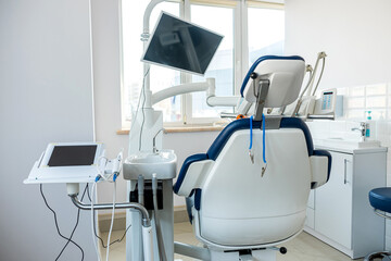 Close up of professional dental instruments workplace stomatology