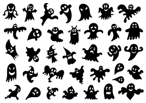 Set of Halloween ghost silhouettes on a white background. Vector illustration