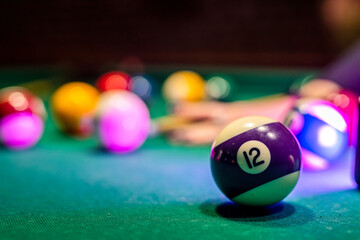 American snooker dilliard balls on the pool table