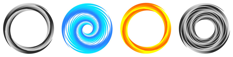 Spiral, swirl and twirl, whirl design element. Whirlpool, whirlwind effect segmented, concentric circles, rings icon