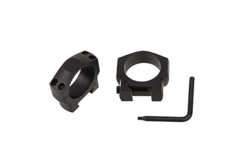 Obraz premium Quick disconnect mount made for holding a scope on a rifle isolated on white back. Quick Release Sniper Cantilever Scope Mount.