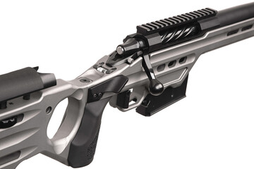 Modern bolt carbine isolated on white background. Weapons for sports, hunting and self-defense.
