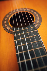 Obraz premium Wooden classical guitar, with plastic strings