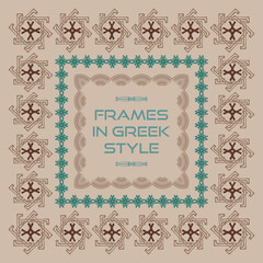 Decorative frames in the Greek style. Set of vector isolated icons. A series of square frames. Elements drawn by hand