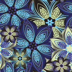 Flowers. Seamless pattern with stylized decorative flowers. Vector image. 