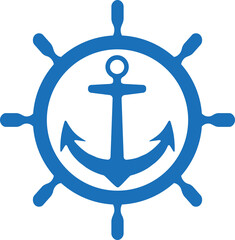 Grafik Steuerrad blau mit Piktogramm Anker
