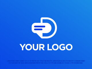 Modern professional logo in the shape of the letter D with a chat inside