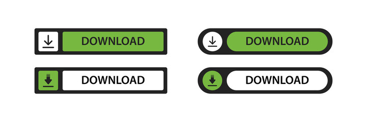 Download button in green color. Web vector symbol. White background. Set of buttons.