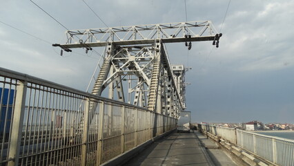 Ukraine, Odessa, February 20, 2022, Pidyomnyy Mist, a raised bridge over the mouth of the Danube to the Black Sea, bay,