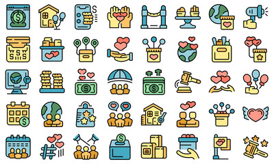 Charity event icons set outline vector. Help volunteer. Help donate