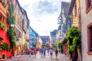 Historische Altstadt von Riquewihr, Elsass, Frankreich 