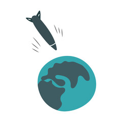 Military missile flies to the Earth. Flat vector  illustration. No war concept.