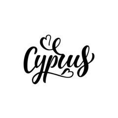 Cyprus handwritten text with hearts. Hand lettering typography isolated on white background.  Modern brush calligraphy. Vector illustration for banner, card, invitation, logo, t-shirt, print