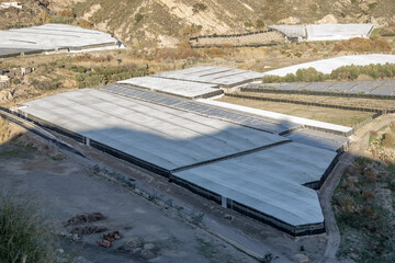 some greenhouses in a valley