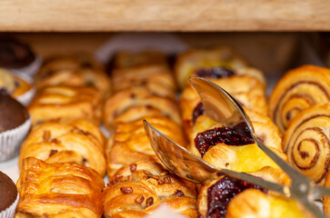 Close up of delicious continental breakfast pastries